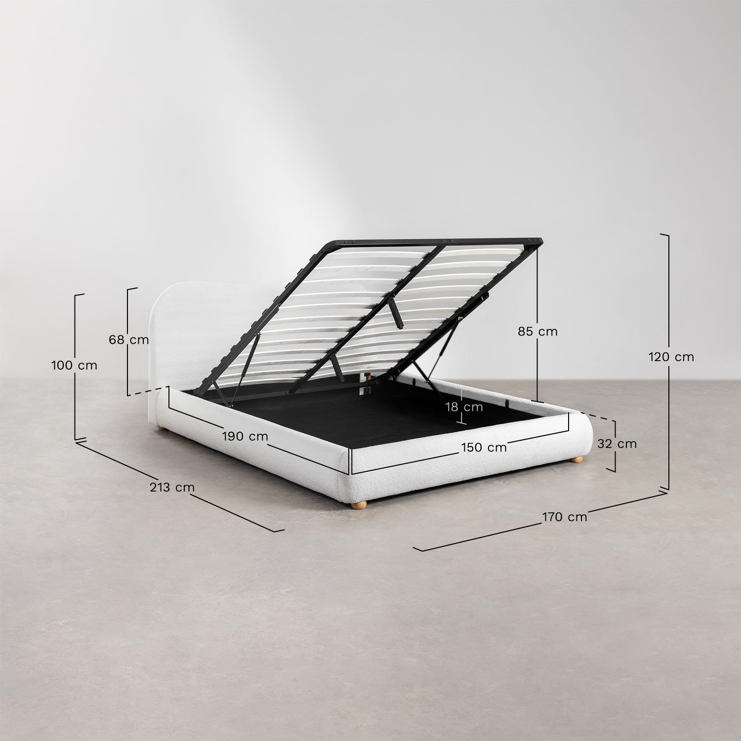 Letto con contenitore imbottito Winselet, MISURE