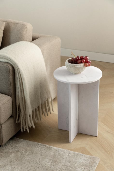 Tavolino laterale rotondo Ø35 cm in marmo Mencia