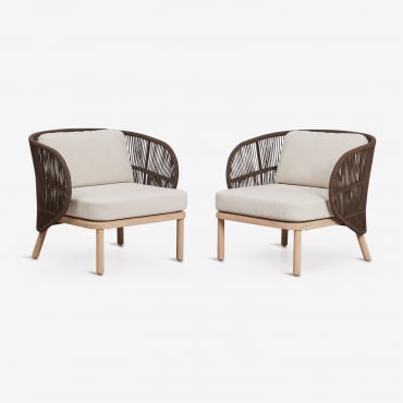 Set Di 2 Poltrone Da Giardino In Legno Di Acacia E Corda Intrecciata Capri Marrone Cioccolato - Sklum