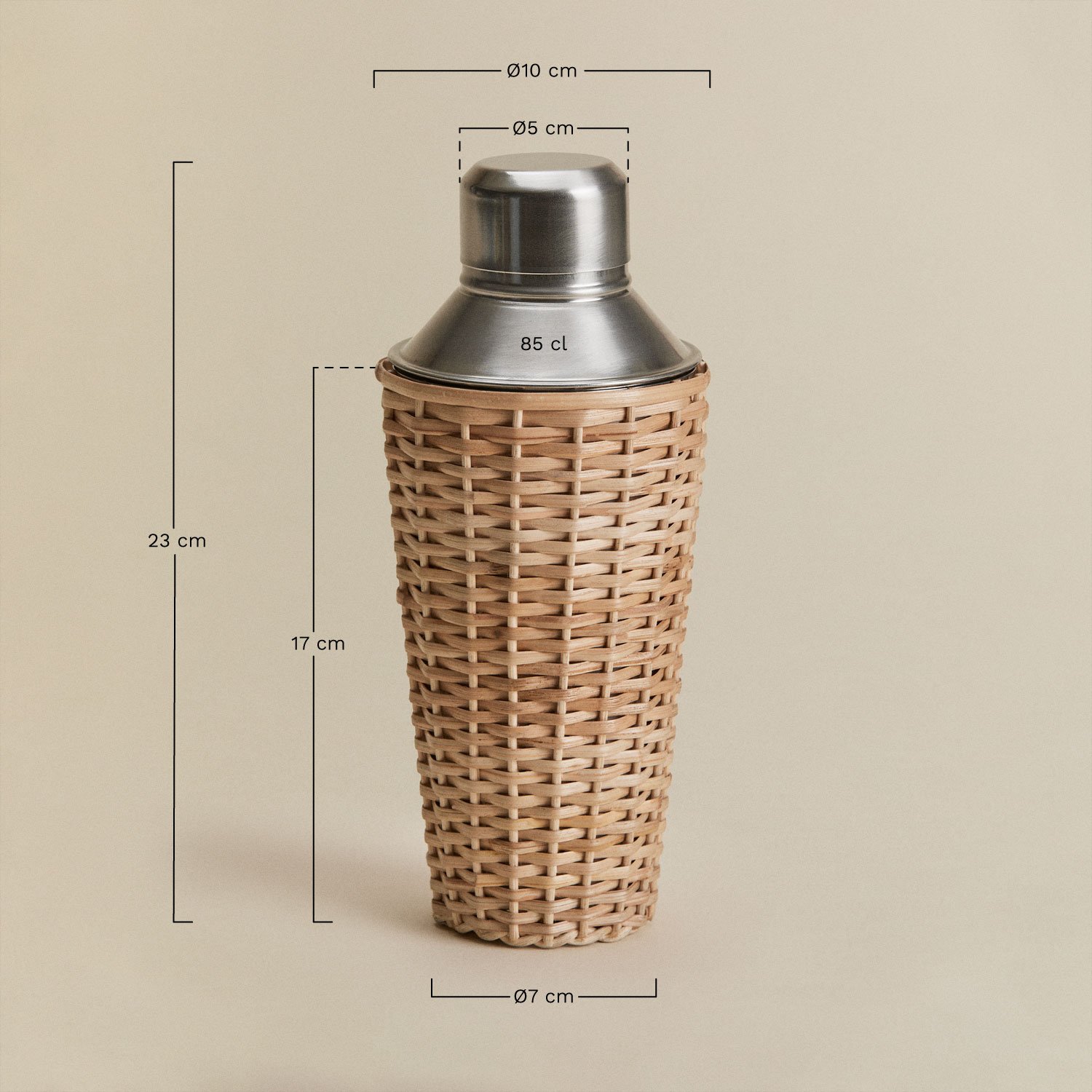 Shaker 85 cl in acciaio inox e bambù Dakomi, MISURE