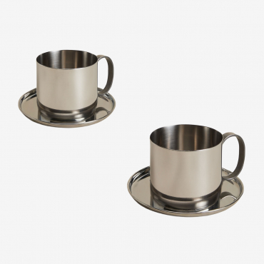 Pack Da 2 Tazze Da Caffè 17 Cl Con Piattino In Acciaio Inox Lludix Acciaio Inossidabile - Sklum