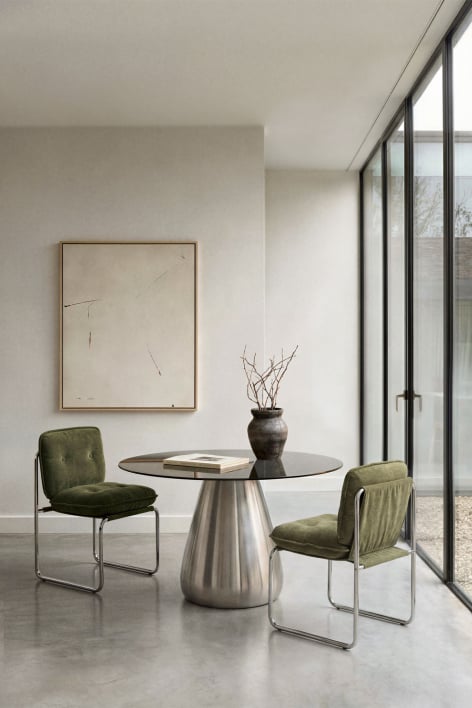 Round dining table Ø130 cm in tempered glass Mariana - Grigio spazzolato