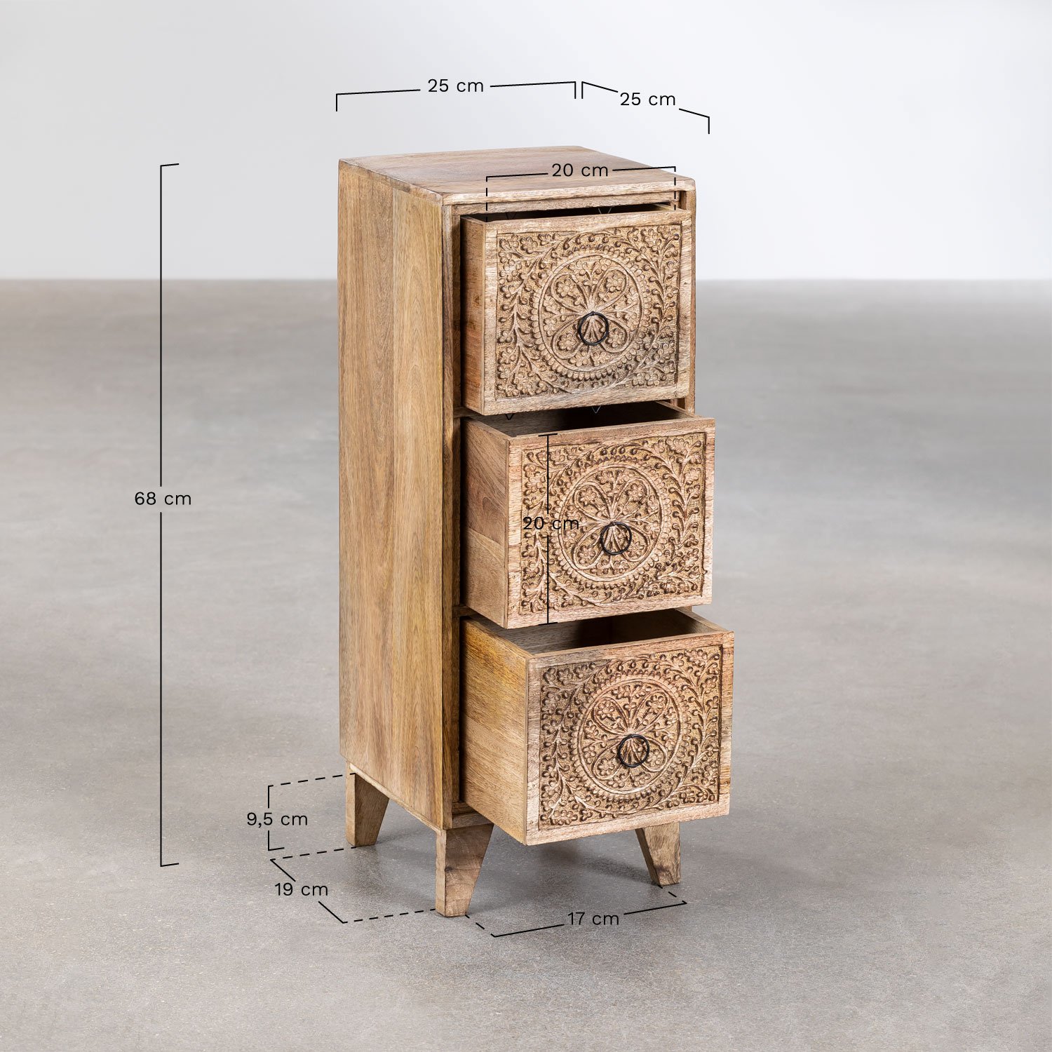 Cassettiera 25x25 cm in legno di mango Utara, MISURE