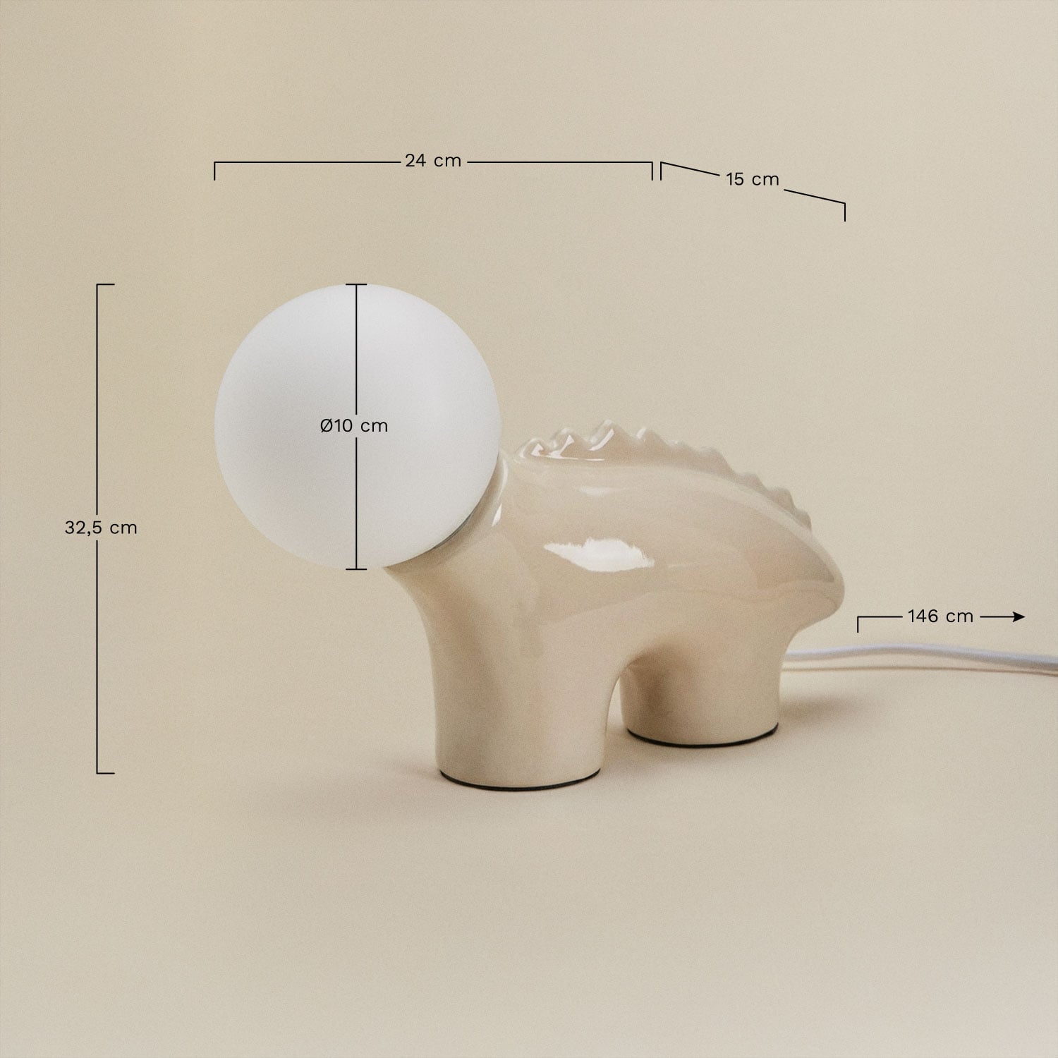 Lampada da tavolo in ceramica con sfera di cristallo Maloa, MISURE