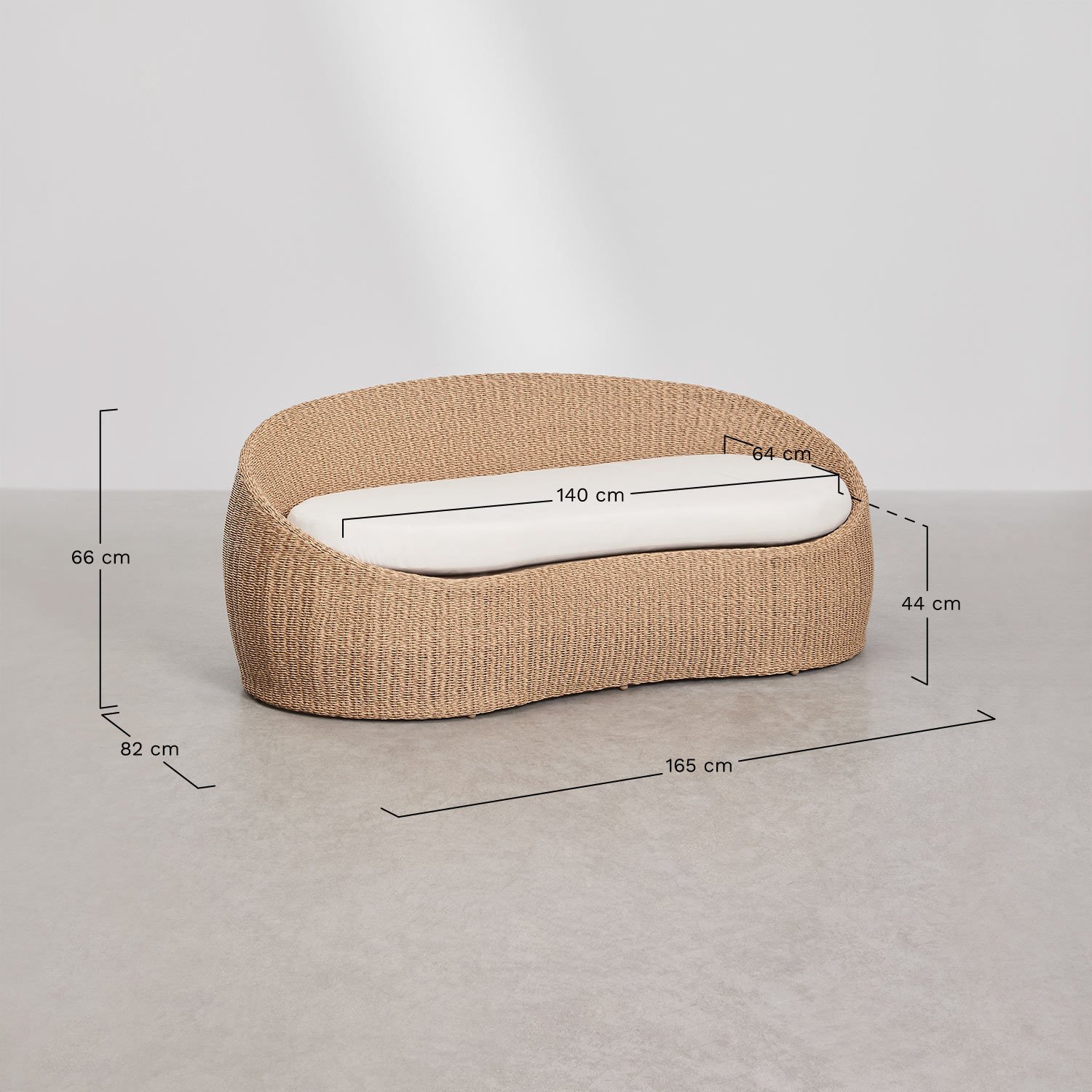 Set da giardino con divano 3 posti e tavolino in legno di acacia e rattan Clarnyx, MISURE