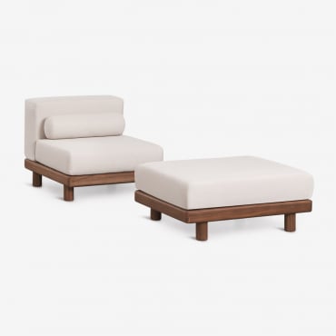 Set Da Giardino Con Poltrona E Pouf In Acacia Edrien Acacia Marrone - Sklum