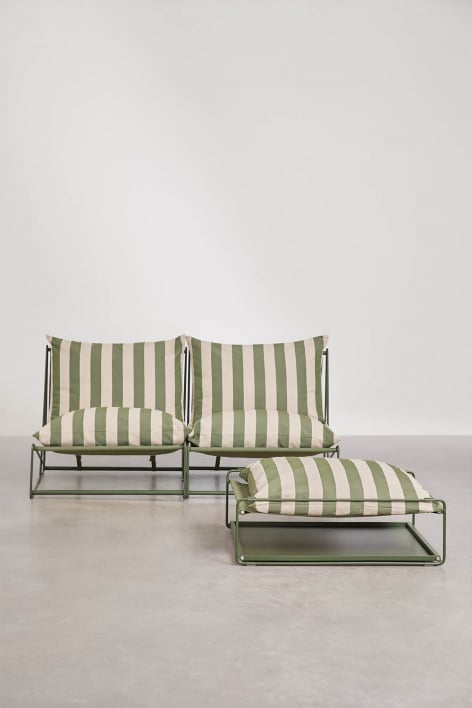 Divano modulare da giardino a 2 pezzi e pouf convertibile Amaro - Beige tapioca - Verde oliva intenso