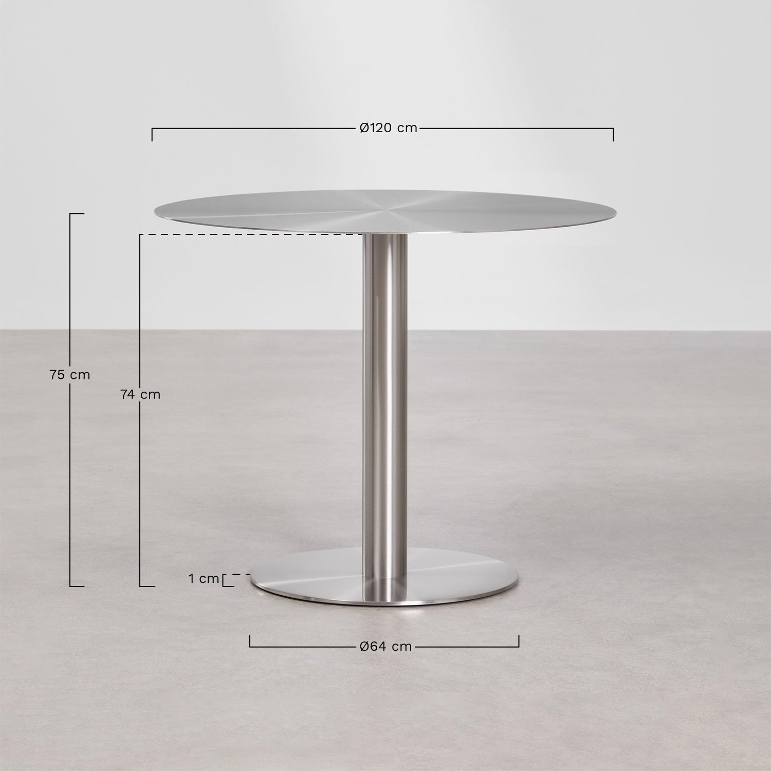 Round dining table in stainless steel Xiren, MISURE