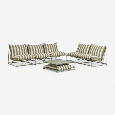 Set Da Giardino Con 2 Divani Modulari Da 2 E 3 Posti E Tavolino Laterale Convertibile Amaro Beige Tapioca - Verde Oliva Intenso - Sklum