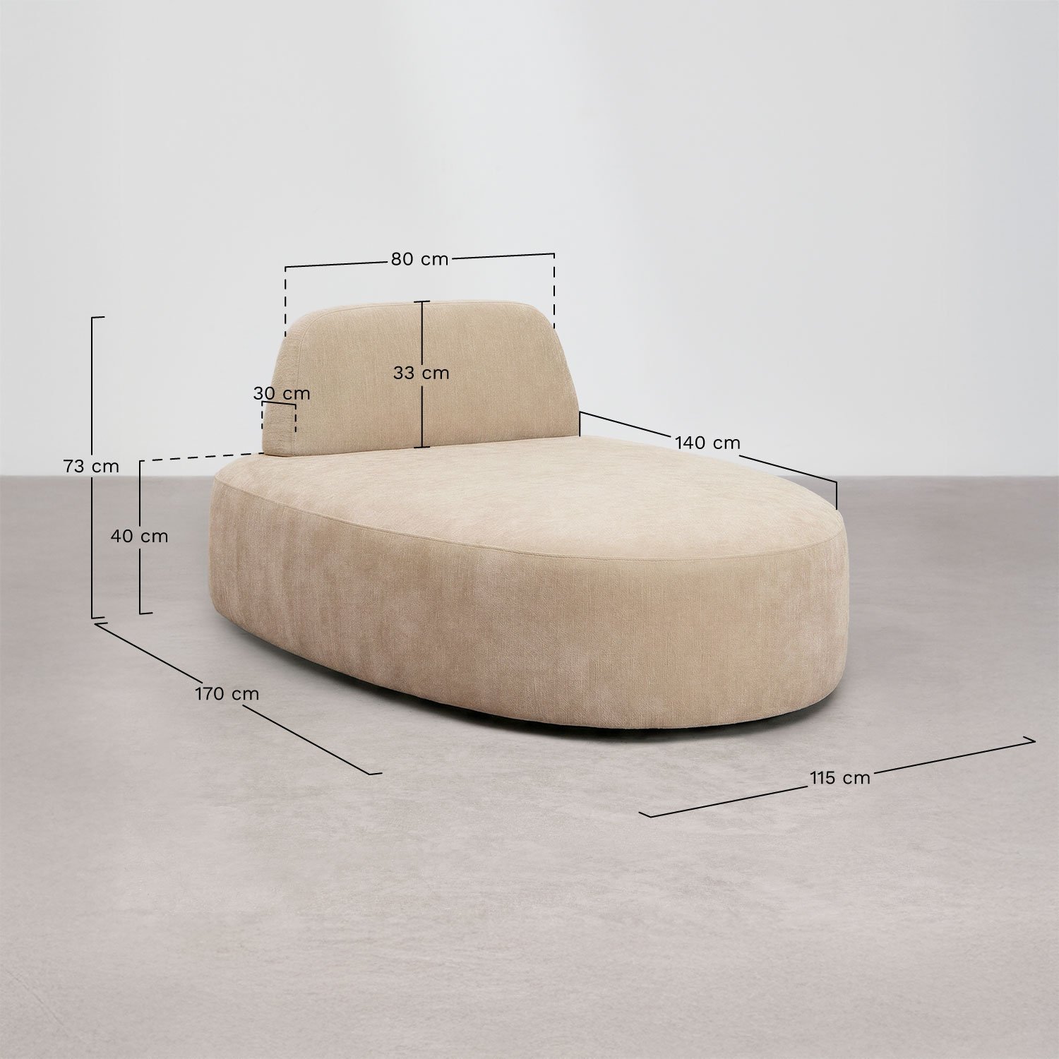 Modulo chaise longue per divano modulare imbottito Giorgia, MISURE