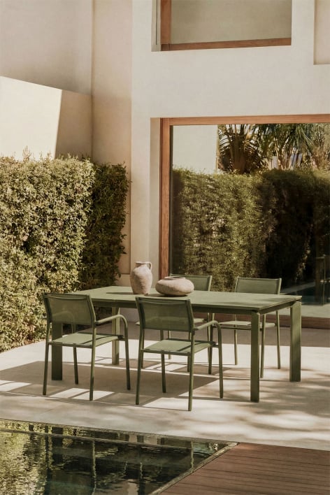 Tavolo da giardino rettangolare 180-240-300x100 cm allungabile in alluminio Milenca - Verde Olivastro Intenso