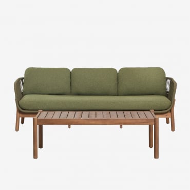 Set Da Giardino Con Divano 3 Posti E Tavolino Rettangolare 120x60 Cm In Legno Di Acacia E Corda Intrecciata Karvia Acacia Marrone & Bouclé - Sklum