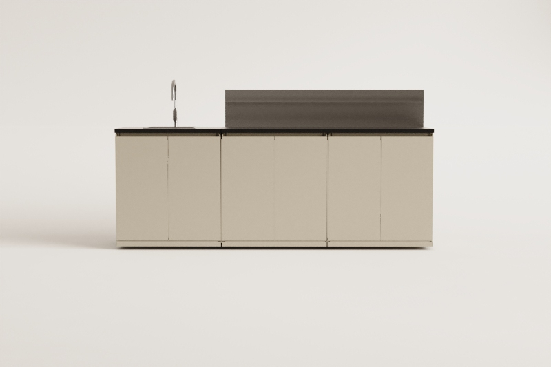 Cucina modulare da esterno a 3 pezzi con lavello, pannello organizzatore e contenitore in acciaio Rivana