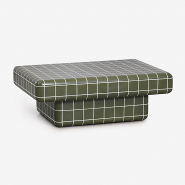 Tavolino Da Giardino Rettangolare In Cemento Effetto Piastrella Eleonor 100 X 70 Cm & Etere Verde - Sklum