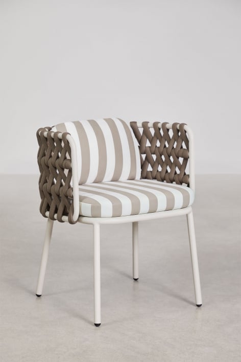Sedia da giardino con braccioli in alluminio e corda intrecciata Tevary - Tessuto Marrone Moka - Bianco Gardenia