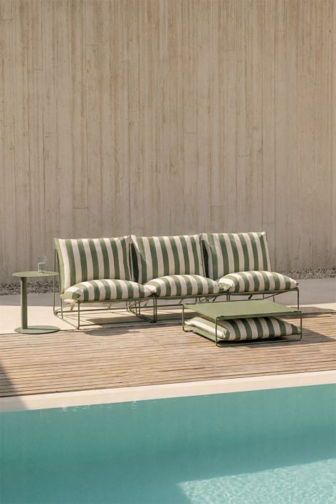 Set da giardino con divano modulare a 3 pezzi e tavolino ausiliario convertibile Amaro - Beige tapioca - Verde oliva intenso