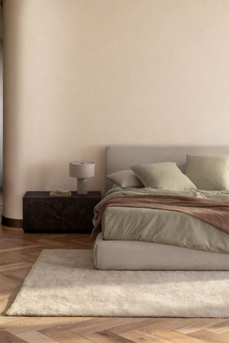 Letto per materasso 160x200cm con contenitore ribaltabile in tessuto beige crema Norena