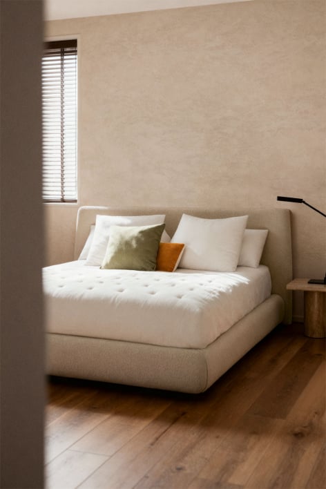 Letto con contenitore imbottito Norena - Ciniglia Crema Beige