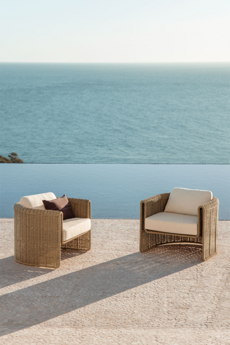 Set di 2 poltrone da giardino in acciaio e rattan sintetico Lina