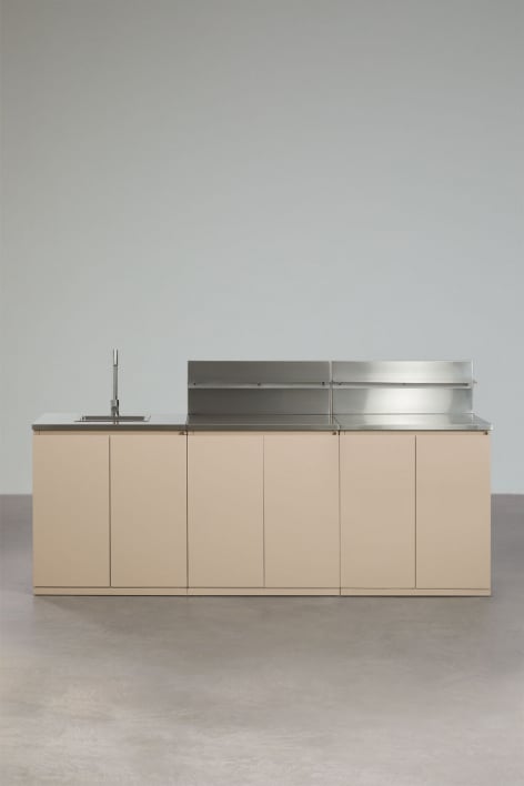 Cucina modulare da esterno a 3 pezzi con lavello, pannello organizzatore e contenitore in acciaio Rivana