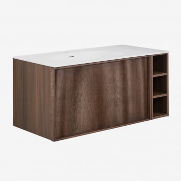 Set Di Mobili Da Bagno Sospeso In Legno 100x50 Cm Con Lavabo Integrato Endika Legno Scuro - Sklum