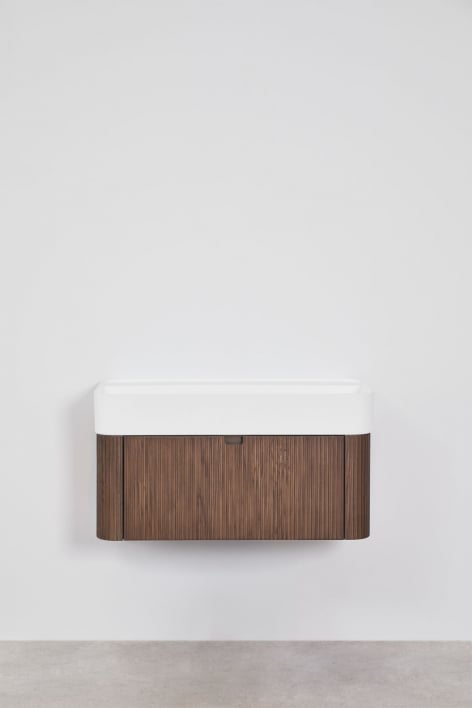 Set di mobili da bagno sospesi 80x40 cm in legno con lavabo integrato Saioa - Legno Scuro