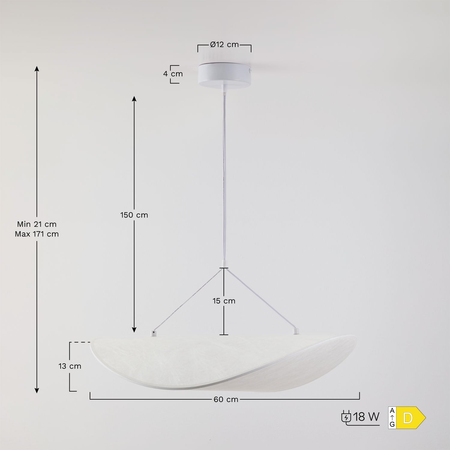 Lampada a sospensione a LED in tessuto Zelvon, MISURE