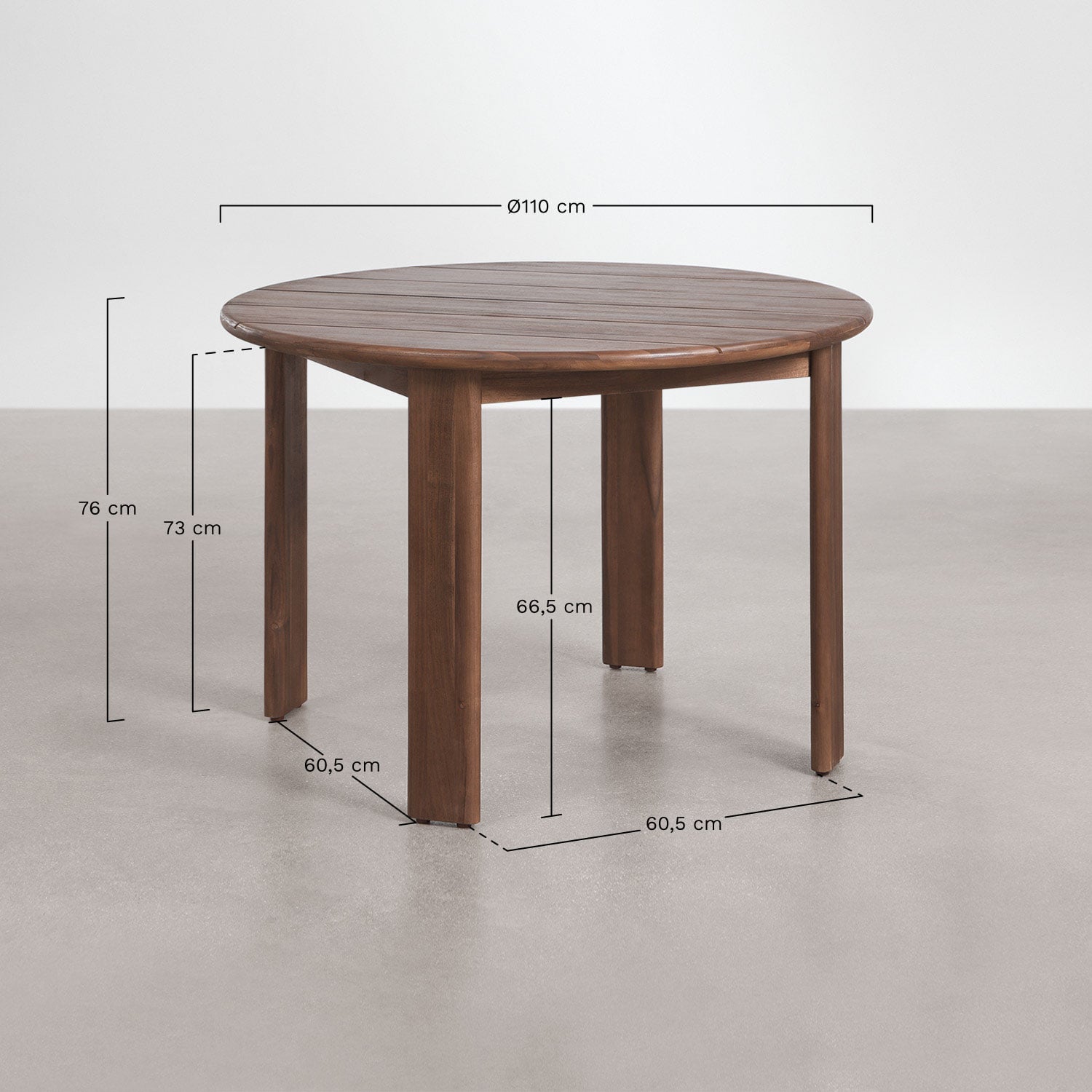 Tavolo da pranzo rotondo Ø110 cm in legno di acacia Uleno, MISURE