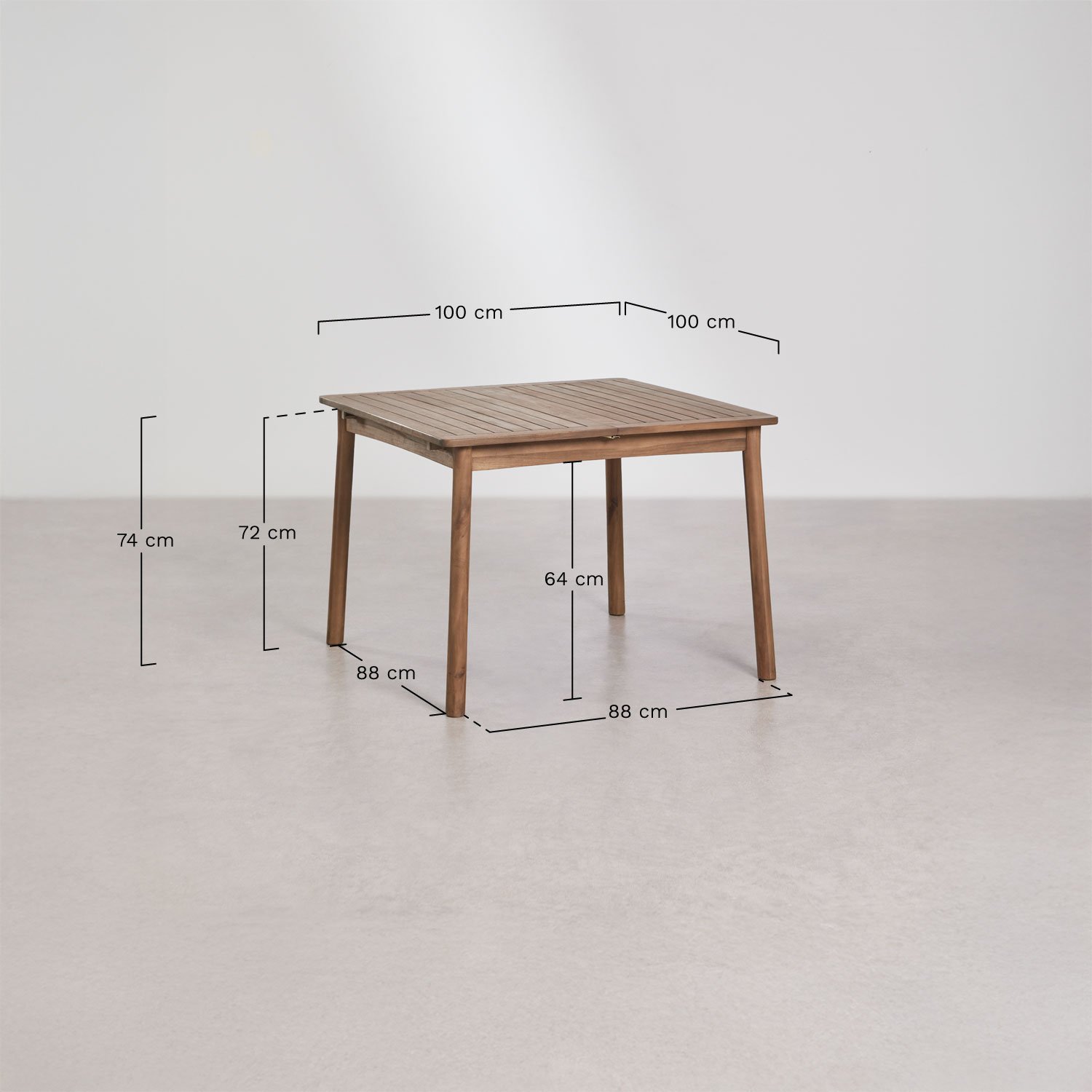 Set da tavolo estensibile 100-160x100 cm Karvia e 6 sedie da giardino in legno di acacia e corda intrecciata Capri, MISURE