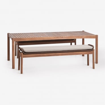 Set Da Tavolo Rettangolare 180x90 Cm E 2 Panche Da Giardino In Legno Di Acacia E Corda Intrecciata Karvia Acacia Marrone & Tessuto Marrone Nocciola -