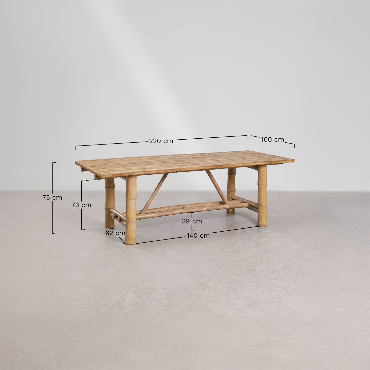 Tavolo da giardino rettangolare 220x100 cm in bambù Nelida, MISURE
