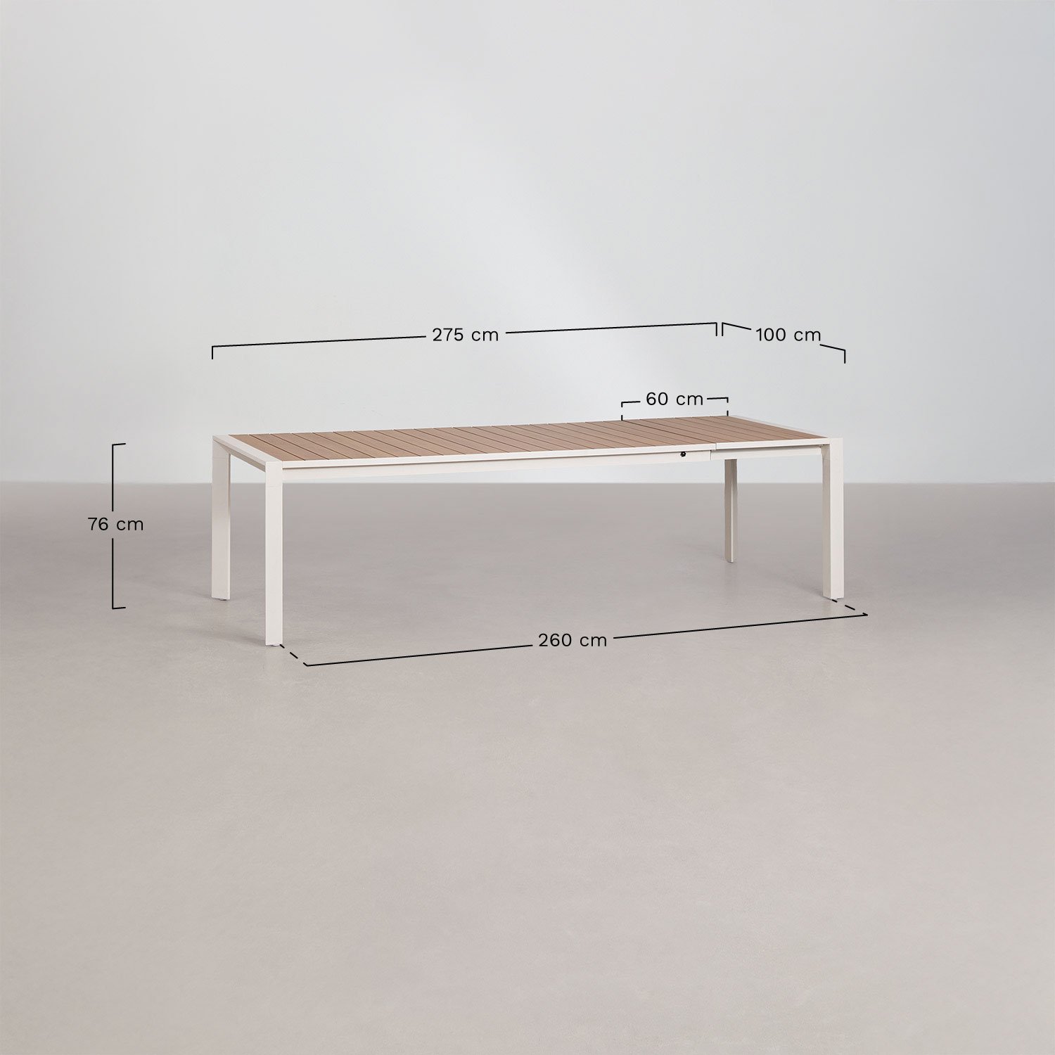 Tavolo da giardino rettangolare 215-275x100 cm allungabile in alluminio Amalfi, MISURE