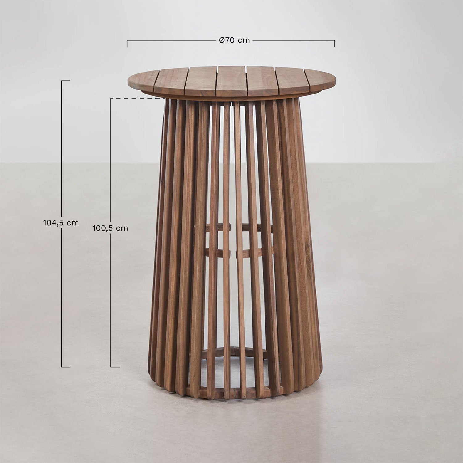 Tavolo alto da giardino rotondo Ø70 cm in legno di acacia Mura, MISURE