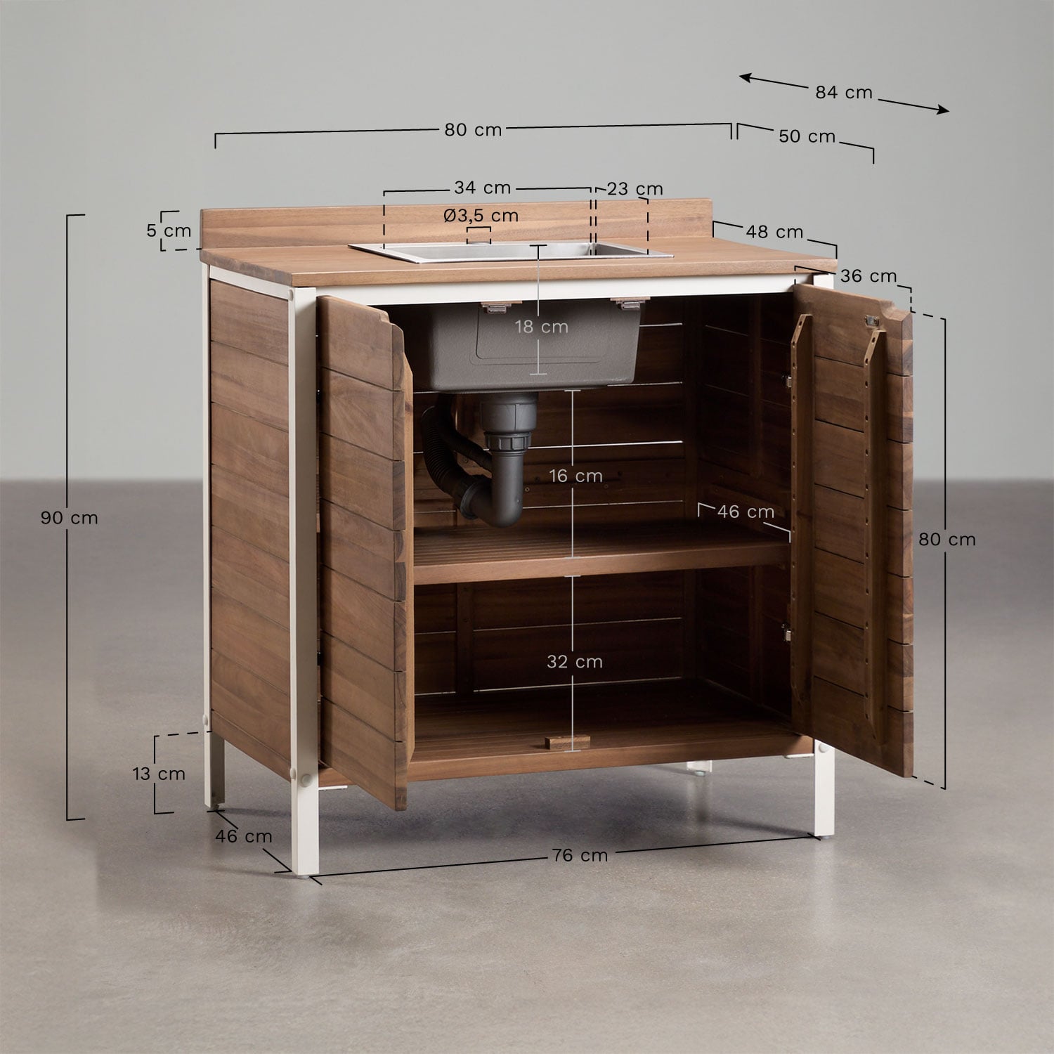 Modulo di stoccaggio con lavello per cucina da esterno in legno di acacia e alluminio Reggie, MISURE