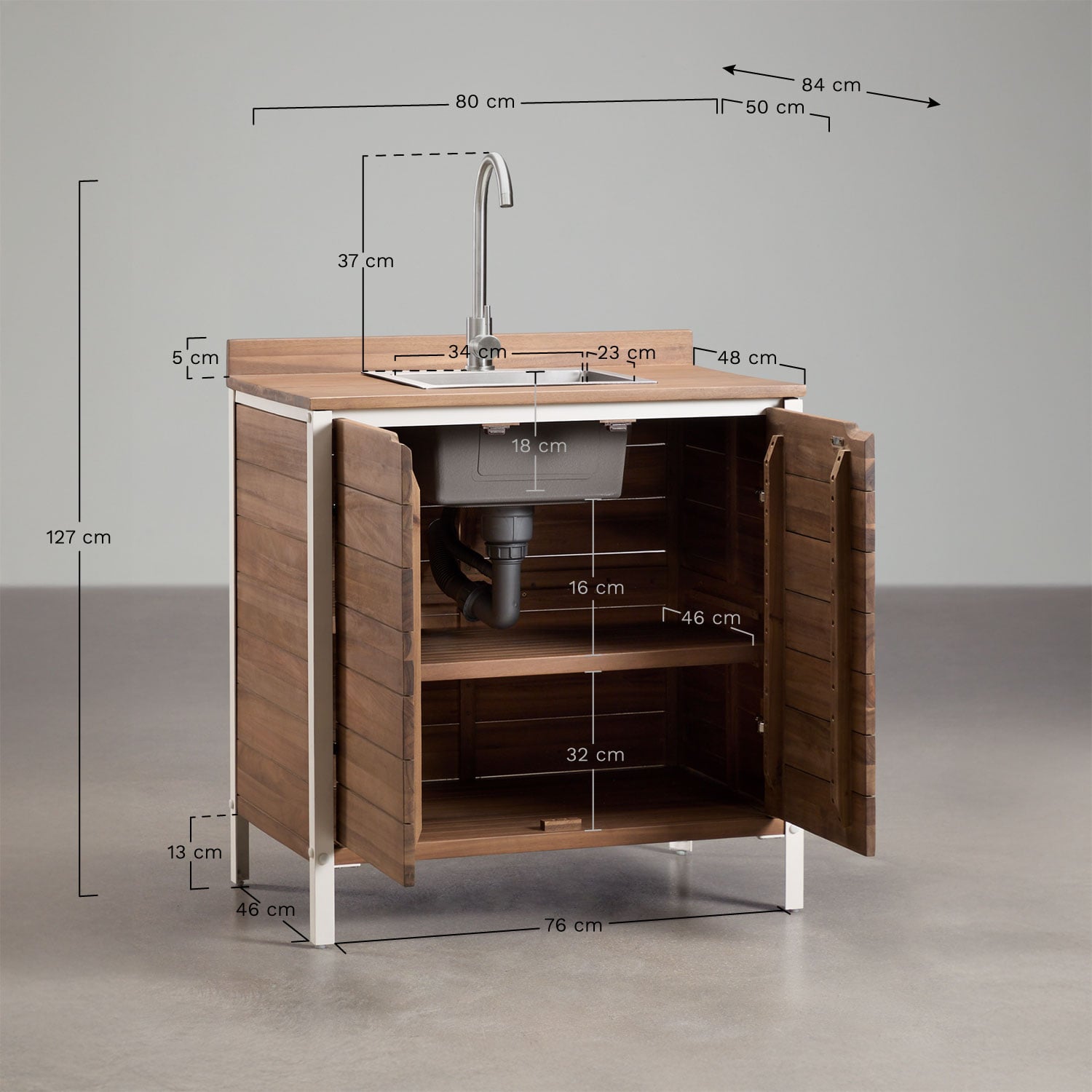 Modulo di stoccaggio con lavello per cucina da esterno in legno di acacia e alluminio Reggie, MISURE
