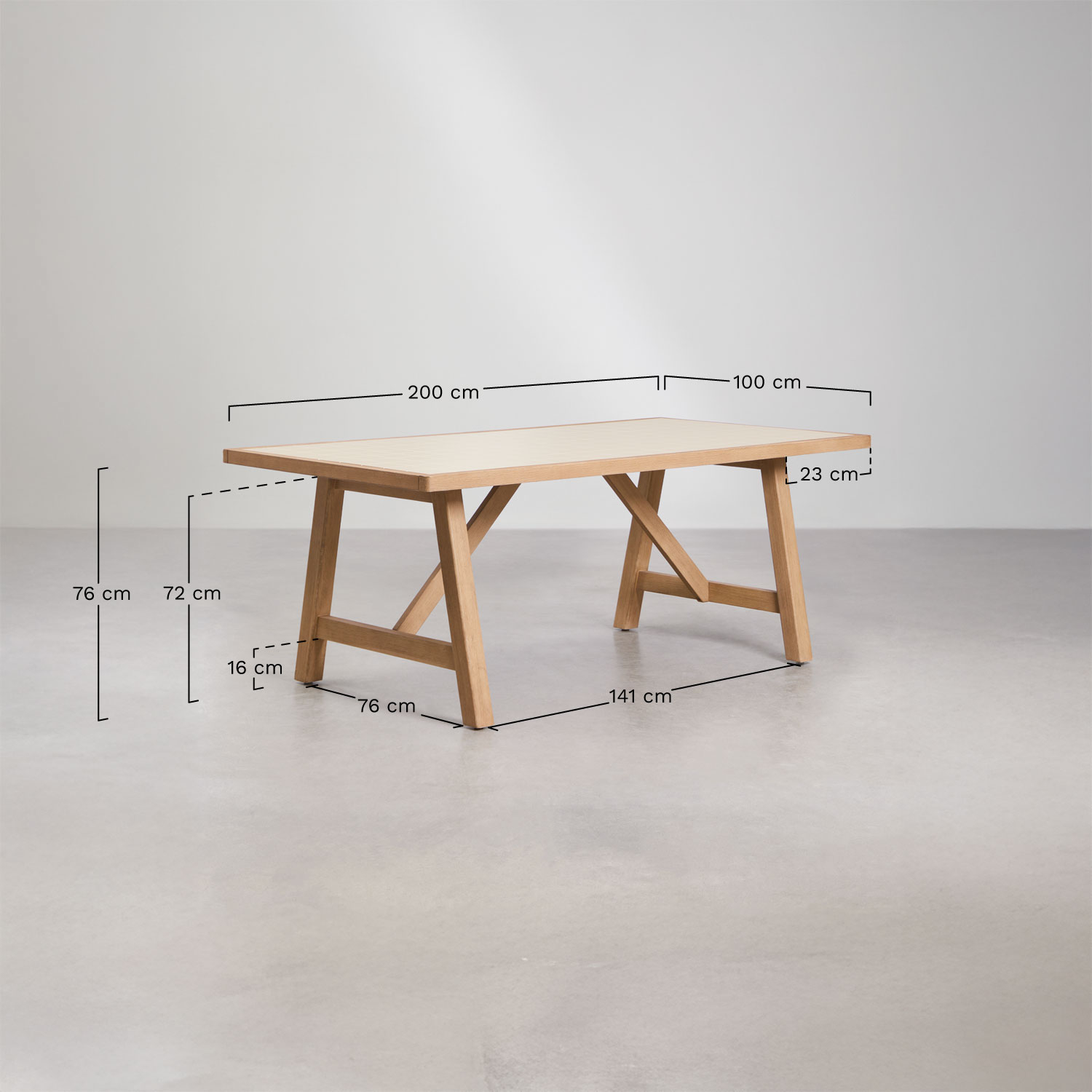 Set da tavolo rettangolare 200x100 cm e 8 sedie da giardino in legno di acacia Dubai, MISURE