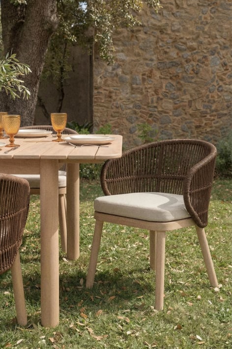 Sedia da giardino in legno di acacia e corda intrecciata Capri - Marrone Cioccolato