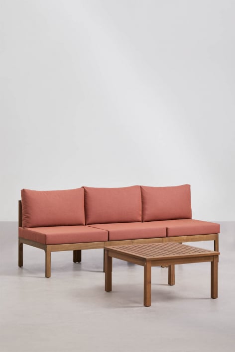 Set soggiorno con divano modulare a 3 pezzi e tavolino in legno di acacia Branson - Terracotta