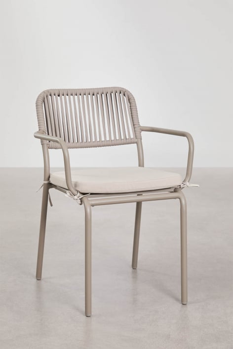 Sedia da pranzo impilabile con braccioli in corda intrecciata Arhiza - Moka Brown