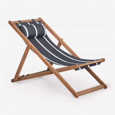 Sedia A Dondolo Pieghevole Con Cuscino In Legno Kardis Blu Navy - Beige Tapioca - Sklum