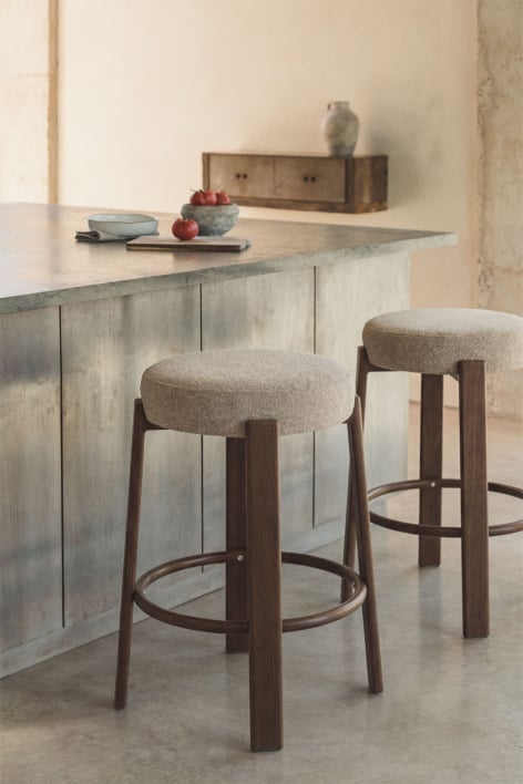 Sgabello alto in tessuto chenille e ferro Jolie - Marrone Legno Scuro