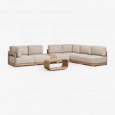 Set Da Giardino Con Divano Modulare Angolare A 6 Pezzi, Tavolino Laterale E Tavolino Da Caffè In Legno Di Acacia Brivori Acacia Marrone Chiaro - Sklum