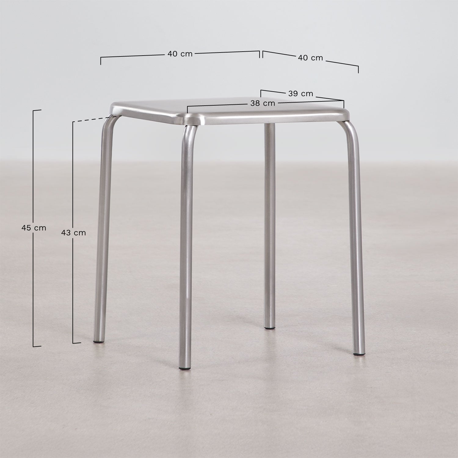 Set di 2 sgabelli bassi impilabili da 45 cm in acciaio inox Narnial, MISURE