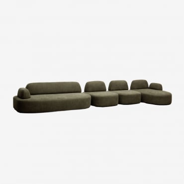 Divano Modulare Chaise Longue Destro A 4 Pezzi Con Modulo Angolare Imbottito Giorgia Tessuto Verde Militare - Sklum