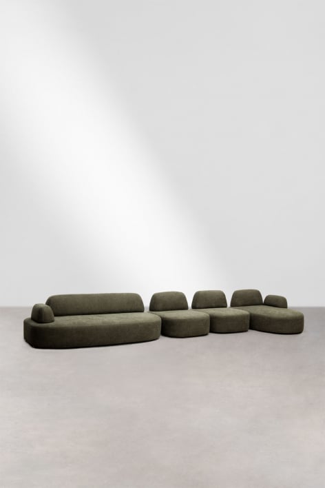 Divano modulare chaise longue destro a 4 pezzi con modulo angolare imbottito Giorgia - Tessuto Verde Militare