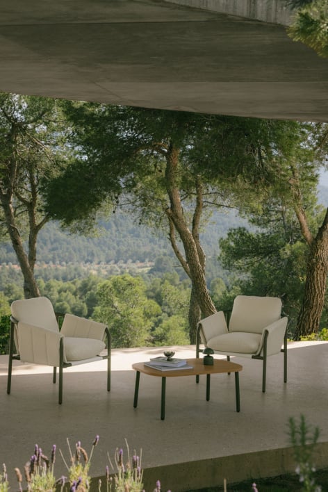 Set da giardino con 2 poltrone imbottite e tavolino in acciaio Zunika