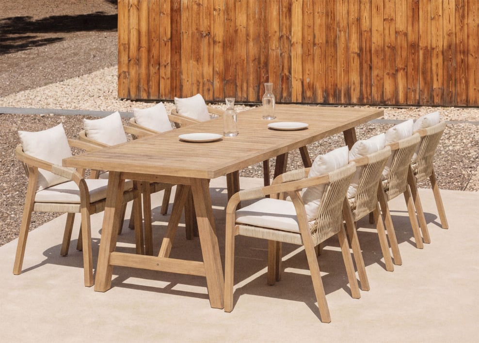 Rectangular garden table 200x100 cm in acacia wood and dark green tiles Dubai