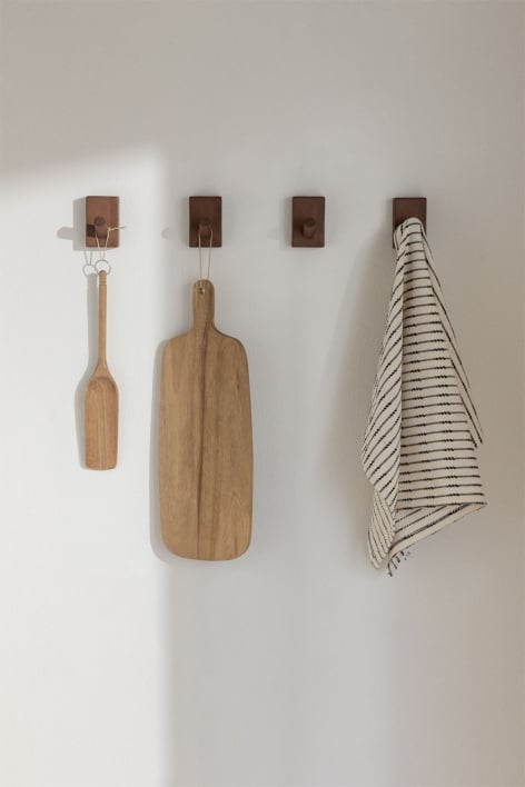 Set di 4 appendiabiti da parete in legno Drura
