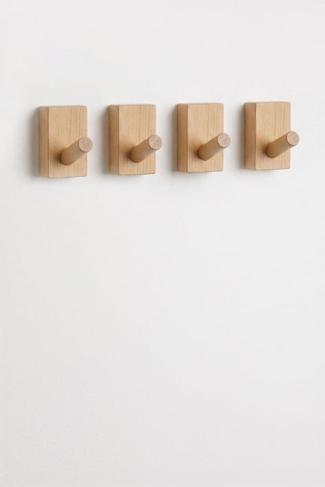 Set di 4 appendiabiti da parete in legno Drura - Legno di mango