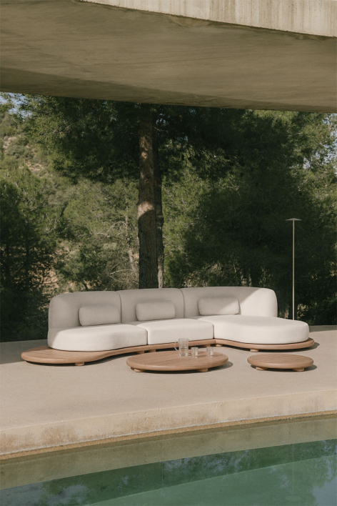 Set da giardino con divano modulare chaise longue destro a 3 pezzi e 2 tavolini in legno di acacia Gerard